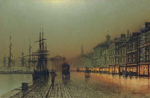 Greenock Harbour At Night Oil Painting by John Atkinson Grimshaw