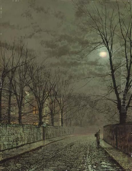 Under The Moonbeams, Knostrop Hall Oil Painting by John Atkinson Grimshaw