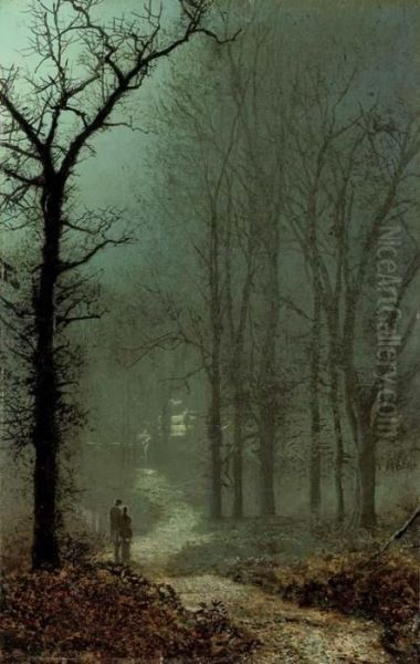 Lovers In A Wood By Moonlight Oil Painting by John Atkinson Grimshaw