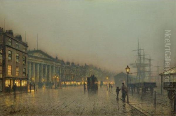 Liverpool Custom House And Wapping Oil Painting by John Atkinson Grimshaw