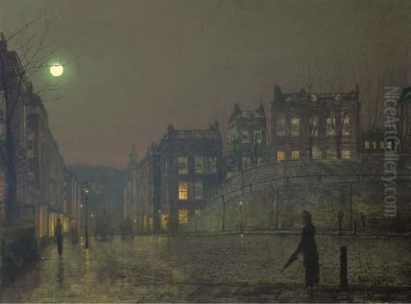 Hampstead Hill, Looking Down Heath Street Oil Painting by John Atkinson Grimshaw