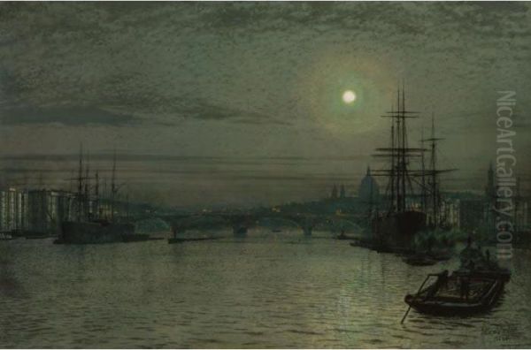 London Bridge -- Night Oil Painting by John Atkinson Grimshaw