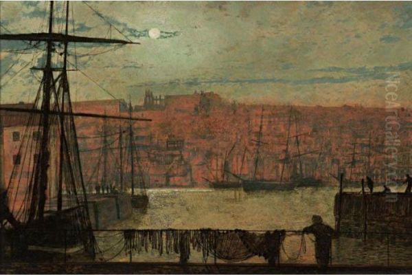 Whitby From Station Quay Oil Painting by John Atkinson Grimshaw