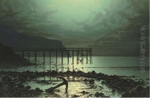 Low-tide By Moonlight Oil Painting by John Atkinson Grimshaw