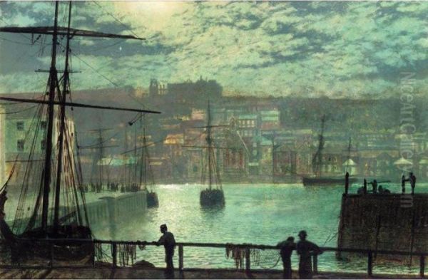 Whitby From Station Quay Oil Painting by John Atkinson Grimshaw