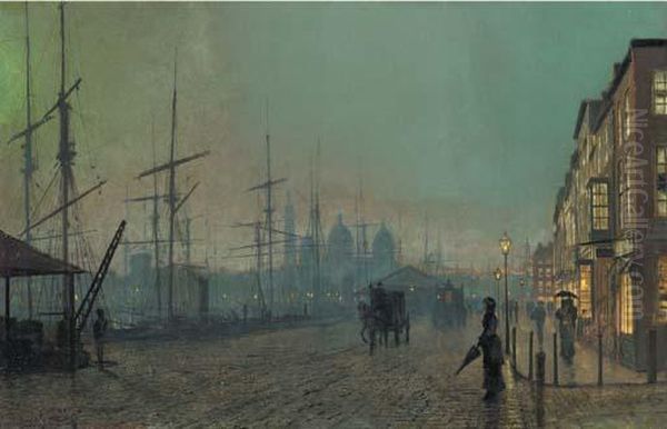 Humber Dockside, Hull Oil Painting by John Atkinson Grimshaw