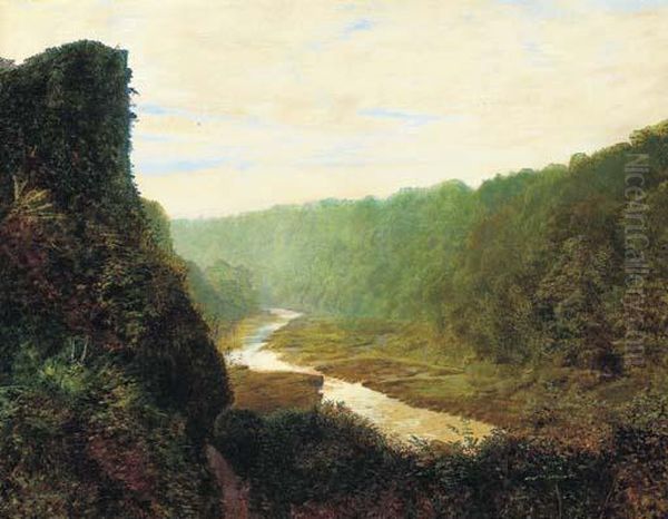 Landscape With A Winding River Oil Painting by John Atkinson Grimshaw