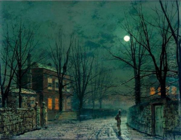 The Old Hall Under Moonlight Oil Painting by John Atkinson Grimshaw