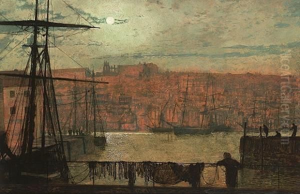 Whitby From Station Quay Oil Painting by John Atkinson Grimshaw