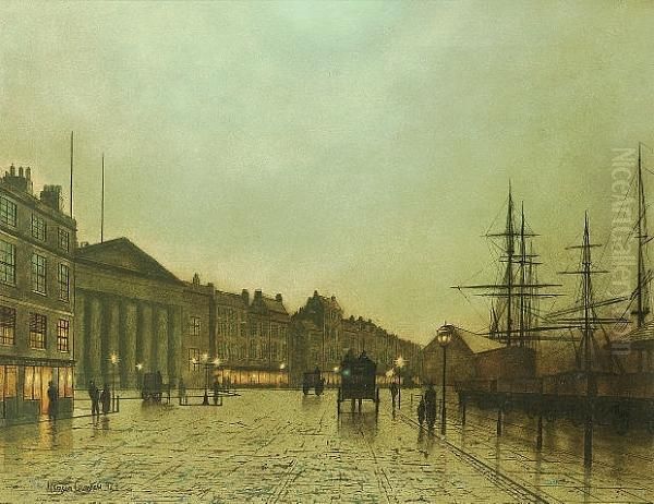 The Custom House, Liverpool, Looking South Oil Painting by John Atkinson Grimshaw