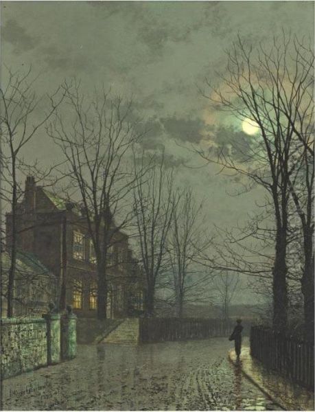 A Street By Moonlight Oil Painting by John Atkinson Grimshaw