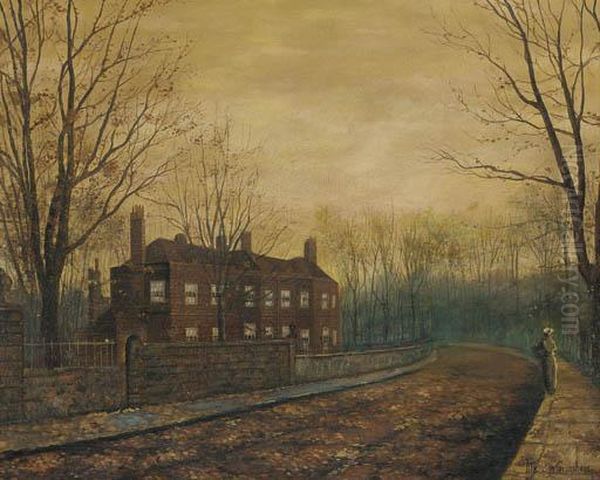 A Solitary Figure In A Street, Dusk Oil Painting by John Atkinson Grimshaw