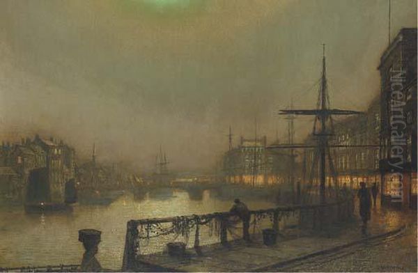 Fish Landing, Whitby Oil Painting by John Atkinson Grimshaw