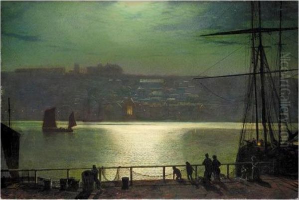 Whitby By Moonlight Oil Painting by John Atkinson Grimshaw