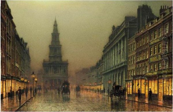 Evening Onthe Strand Looking Towards St Mary's, London Oil Painting by John Atkinson Grimshaw