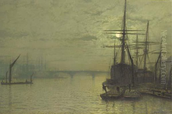 The Thames Below Bridge Oil Painting by John Atkinson Grimshaw