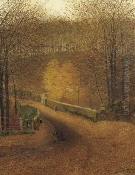 Ghyll Beck Bridge, Barden, Yorkshire Oil Painting by John Atkinson Grimshaw