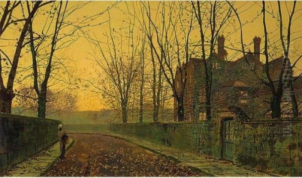 An Autumnal Evening Glow Oil Painting by John Atkinson Grimshaw