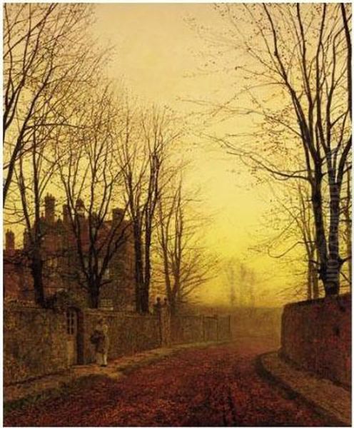 An Autumn Lane Oil Painting by John Atkinson Grimshaw