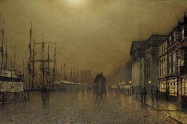 Liverpool By Gaslight Oil Painting by John Atkinson Grimshaw