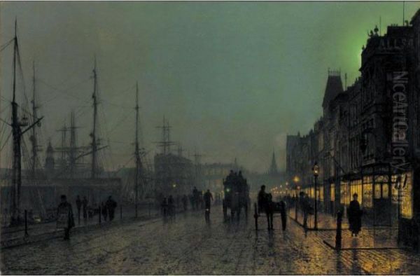 Gourock, Near The Clyde Shipping Docks Oil Painting by John Atkinson Grimshaw