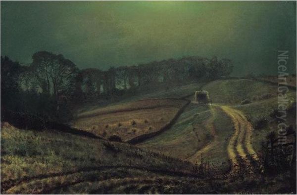 Under The Harvest Moon Oil Painting by John Atkinson Grimshaw