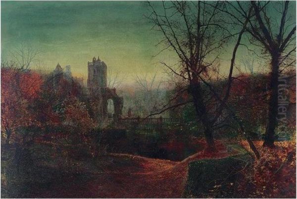 Knostrop Old Hall At Dusk Oil Painting by John Atkinson Grimshaw