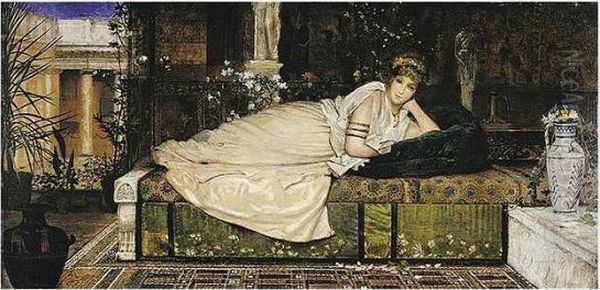 Lady In A Classical Interior Oil Painting by John Atkinson Grimshaw