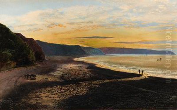 Whitby Sands, Sunset Oil Painting by John Atkinson Grimshaw