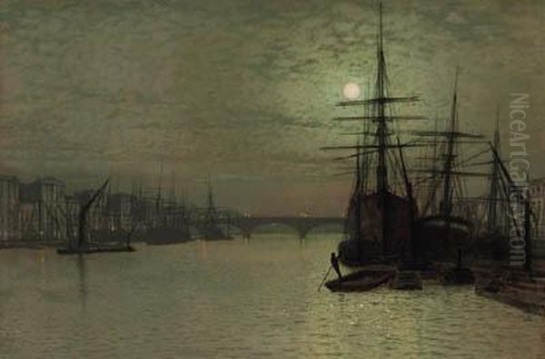 The Thames Below Bridge Oil Painting by John Atkinson Grimshaw