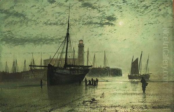 The Lighthouse At Scarborough Oil Painting by John Atkinson Grimshaw