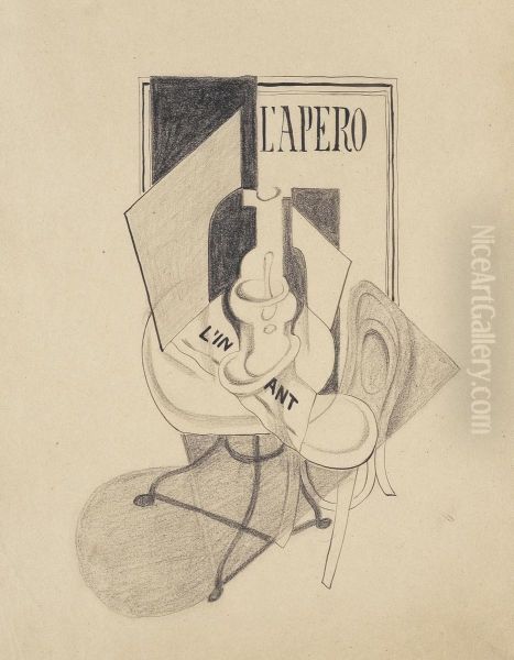 L'apero Conte Oil Painting by Juan Gris