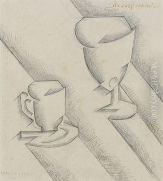 Nature Morte Avec Coupe Et Verre Oil Painting by Juan Gris