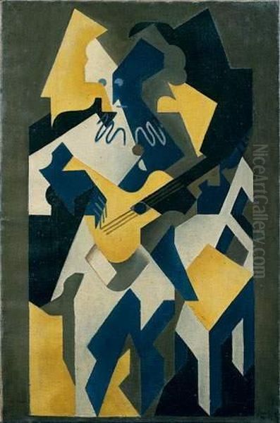 Le Joueur De Guitare, 1918 (arlequin A La Guitare) Oil Painting by Juan Gris