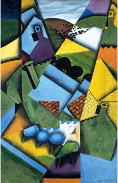 Paysage Et Maisons A Ceret Oil Painting by Juan Gris