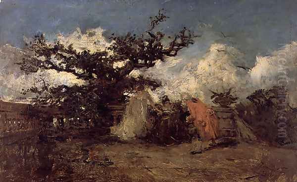 Escena de jardín (Boceto) (Scene of garden (Sketch)) Oil Painting by Francisco Domingo Marques