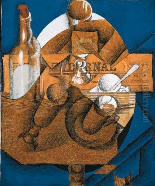 Tasse, Verres Et Bouteilles (le Journal) Oil Painting by Juan Gris