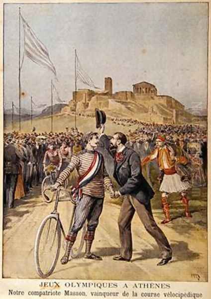 Paul Masson winner of 3 gold medals in cycling events at the 1896 Olympics in Athens illustration from Le Petit Journal 26th April 1896 Oil Painting by Henri Meyer