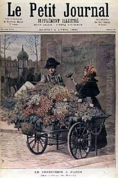 Springtime in Paris The Flower Cart cover of Le Petit Journal 4 April 1891 Oil Painting by Henri Meyer