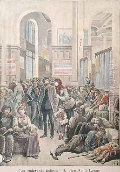 Italian Emigrants at Gare Saint-Lazare from Le Petit Journal 29th March 1896 Oil Painting by Henri Meyer