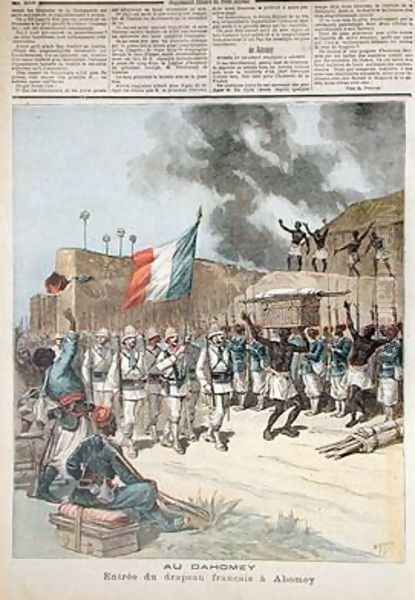 The French Flag Entering Abomey from Le Petit Journal 10th December 1892 Oil Painting by Henri Meyer