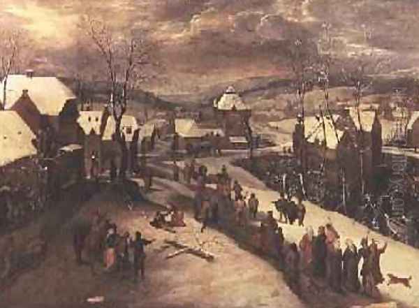 Winter Landscape with Procession Oil Painting by Gillis Mostaert