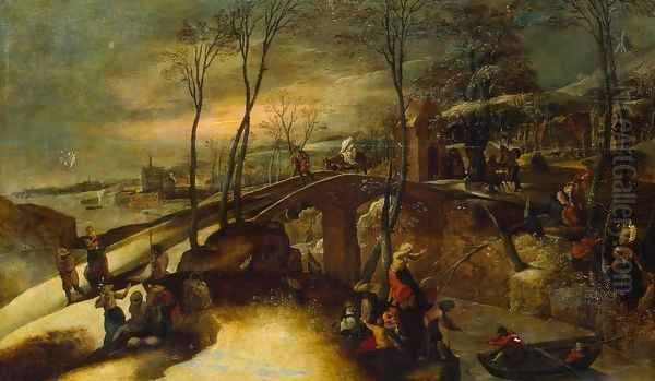 Landscape with the Flight into Egypt Oil Painting by Gillis Mostaert