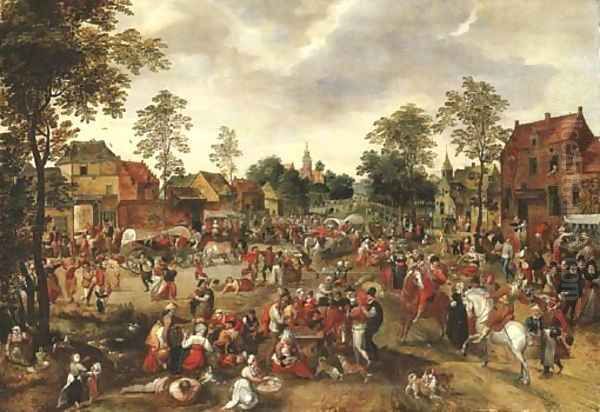 A village kermesse Oil Painting by Gillis Mostaert