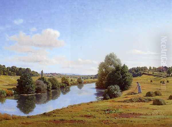 The Banks of the Saone near Chatillon Oil Painting by Jean Ferdinand Monchablon