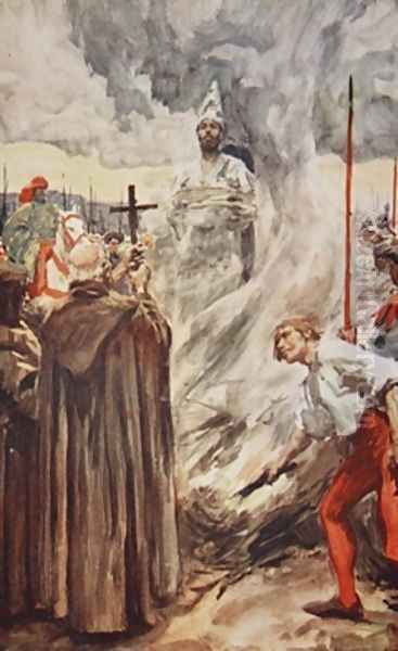 The burning of John Huss on July 6th 1415 illustration from A History of Germany Oil Painting by A.C. Michael