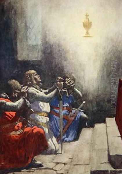 Galahad alone could see the perfect beauty of the Holy Grail 1925 Oil Painting by A.C. Michael