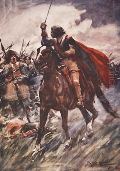 Through their ranks rode Wallenstein drawn sword in hand illustration from A History of Germany Oil Painting by A.C. Michael