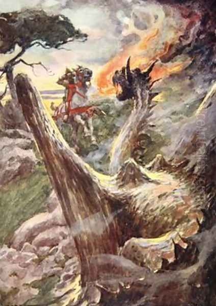 George and the Dragon 1925 Oil Painting by A.C. Michael