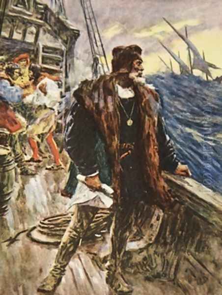 The Voyage of Columbus illustration from This Country of Ours The Story of the United States Oil Painting by A.C. Michael